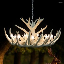 Chandeliers White Antler Lamp In Pendant Chandelier 4/6/9 Arms Optional E14 Socket Living High Quality Natural Resin