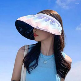 Wide Brim Hats Summer Empty Top Sun Hat Women Anti UV Sunscreen Bucket Gradient Colour Foldable Sunshade Caps Outdoor Beach