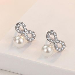 Stud Earrings 925 Sterling Silver Bowknot Pearl Piercing For Women Wedding Birthday Bridal Engagement Jewelry Pendientes Jlkfjla