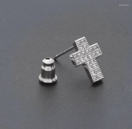 Stud Earrings Cross Earring Bling Iced Out Cubic Zircon Mirco Pave Prong Setting Brass Fashion Hip Hop Jewellery BE008