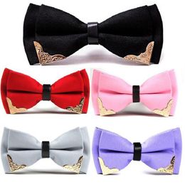 New Bow Tie Mens Polyester Adjustable bowtie Solid Mental Decorated Neckwear commercial butterfly adult bowknot 2pcs lot270t