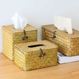 Tissue Boxes Napkins Straw Tissue Box Handmade Woven Rattan Napkin Holder Box Roll Paper Tray Car Living Room Storage Box Home Decor WF Z0505