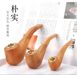 Smoking Pipes New Solid Wood Hand Polished Wooden Pipe Made in China Retro Old Portable Curved Wooden Pipe