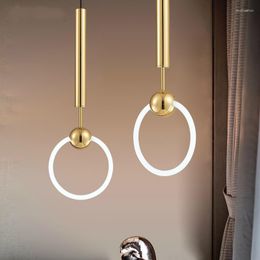 Pendant Lamps Chandeliers Modern Gold LED Lamp For Bedroom Bedside Dining Room Decoration Single Ring Plated Hang Lights