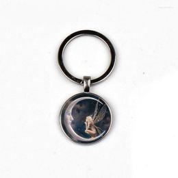 Keychains Retro Gothic Angel Moon Keychain Personality Pattern Fairy Glamour Glass Keyring Pendant Men Women Jewelry Commemorative Gift