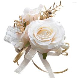Decorative Flowers Rose Wrist Corsage Champagne Flower Band Bracelet For Wedding Accessories
