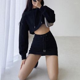 Work Dresses Autumn Fashion Women Loose Sports Mini Skirt Two Piece Suit Top Pullover Hooded Sweatshirt Casual Workout Clothes Set A950