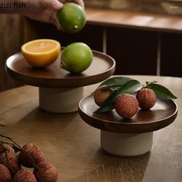 Plates Wooden Fruit Plate High Feet Cake Pastry Bread Tray Candy Storage Home Kitchen Simple Tableware Snack Dessert