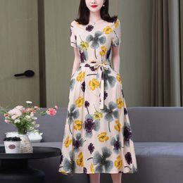 Casual Dresses New Arrival Fashion Summer Dress Vestido Loose O-neck Casual Print Floral Cotton Women Clothing FashionDresses Plus Size 230505