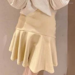Skirts WAKUTA Autumn Winter Japanese Faldas Mujer Moda 2023 High Waist Solid Colour Pleated Mini Skirt Slim With Safety Shorts Jupe