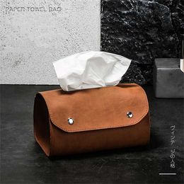 Tissue Boxes Napkins Retro PU Leather Tissue Holder Household Tissue Storage Box Tissue Box Living Room Decoration Bedroom Kitchen Office Storage bag Z0505