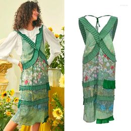 Casual Dresses Women Summer Dress Sleeveless Retro Flowers Print Y2K Ruffles V Neck Bohemian Ladies Young Lady NZ246