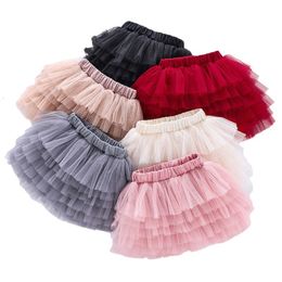 Skirts Girls Fluffy Skirts Summer Fashion Ballet Dance Tutu Mesh Skirt Kids Princess Cake Skirt Girl Lace Faldas Dance Clothes 230505