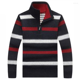 Men's Sweaters Men's Autumn Winter Brand Sweater Thicken Warm Turtleneck Striped Cotton Wool Men Casual Pullover Jumper Knitted Tops