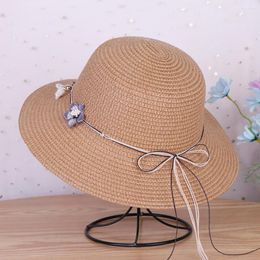 Wide Brim Hats Washable Sweet Korean Outdoor Travel Lady Fisherman Hat Foldable Women Straw Strap For Adult