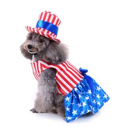 Dog Cat 4th of July Costumes American USA Flag Clothes with Hat for Dogs Uncle Sam Pet Clothes for Independence Day Memorial Day Fourth of July Size L A709