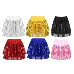 Skirts Hip Hop Dance Clothing Girls Kids Shiny Sequins Elastic Waistband Tiered Tutu Skirt For Latin Jazz Dancing Stage Performance 230504