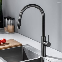 Kitchen Faucets Sink & Cold Soild Brass Gun Grey Mixer Tap Pull Out Single Handle Deck 360 Degrees Rotating Nickel/Black