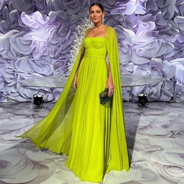 Party Dresses Sharon Said Saudi Arabic Lemon Yellow Dubai Evening with Cape Sleeves Elegant Women Wedding Formal Gowns SF076 230505