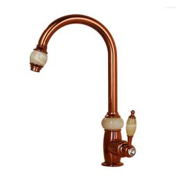 Kitchen Faucets Sink & Cold Brass Jade Mixer Taps Pull Out 360 Degree Rotating Single Handle Deck Mounted Rose Gold