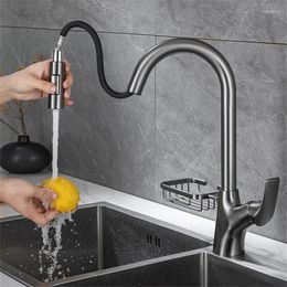 Kitchen Faucets Mixer Brass & Cold Water Sink Tap With Basket Single Handle Pull Out Deck Mount Gun Grey/Brushed Gold/Sliver