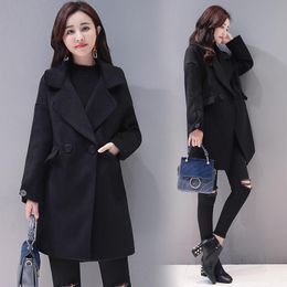 Women's Wool & Blends Women Long Coat Loose Slim Tide Coats Outerwear Black 6671Women's
