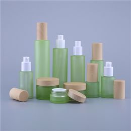 100pcs 30g 50g Frosted Herb Green Glass Bottle Matte Jar Pot for Cosmetic Face Cream Lip Balm Sample Storage Home Use