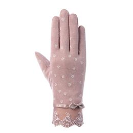 Five Fingers Gloves Cute Summer Women Glove UV Sunscreen Short Sun Screen Dot Printed Thin Silk Lace Touch Viscose Driving