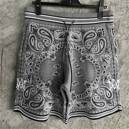 Men s Shorts Grey Vintage Paisley Print Cashmere Knitted High Quality Embroidered Sweatpant Social Club Outfits 230504