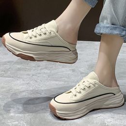 Slipper Thick Bottom Round Head Canvas Shoes Outdoor Lace Up Lightweight Non slip Walking Sneakers Sapatos Feminino 230505