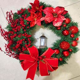 Decorative Flowers 14.9 Inches Christmas Wreath Front Door Red & Green For Outside Home Decor SNO88