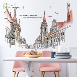 Wallpapers Creative European Building Wall Stickers Bedroom Home Decor Living Room Sofa Background Wall Decoration Self Adhesive Sticker 230505