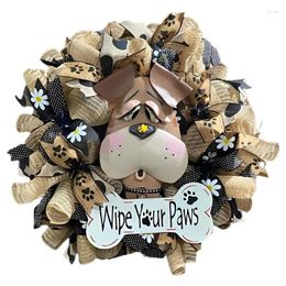 Decorative Flowers Dog Head Wreaths For Front Door Ribbon Bowknot Handmade Wreath Garland Creative Attractive Design Decor