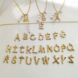 Chains Gold Colour A-Z Alphabet Letter Pendant Necklace For Women Pearl Charm Metal Alloy Chain Choker Fashion Jewellery Gift