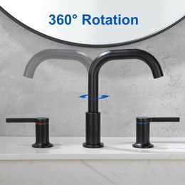 Bathroom Sink Faucets Matte Black Faucet 3 Holes 2 Handles Lavatory Vanity Widespread 8 Inch Basin