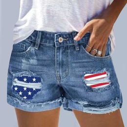 Women's Shorts 2023 New Summer Women High Waist Ripped Straight Jeans Shorts Casual Female Loose Fit Blue Distressed Denim Shorts Streetwear Z0505