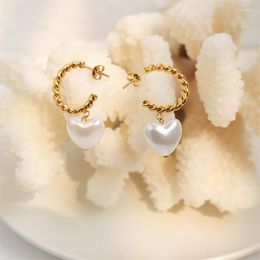 Stud Earrings Woman's Heart Shape Pearl Pendant Earring Accessory 316 L Stainless Steel Jewelry 18 K Gold Plated Hypoallergenic