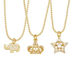 Pendant Necklaces FLOLA Mini Gold Plated Crown Necklace For Women Copper Zircon Elephant Star Beaded Crystal Jewellery Nkeb250