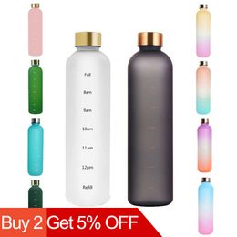 water bottle 1L Water Bottle with Time Marker 32 OZ Fitness Sports Outdoor Travel Portable Leakproof Drinkware BPA Free Frosted Drink Bottles P230324