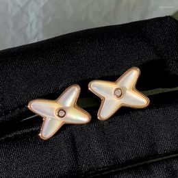 Stud Earrings High Quality Rose Gold Plated X Shape White Shell S925 Silver Small For Women Classic Cross Jewelry