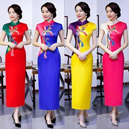 Ethnic Clothing FZSLCYIYI Chinese Style Formal Dress Women Silk Satin Long Qipao Vintage Elegant Print Phoenix Cheongsam