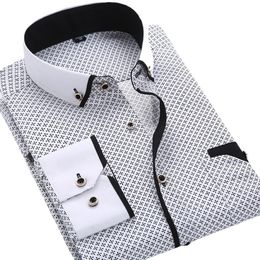 Men's Casual Shirts Quality Big Size 5XL Men Dress Shirt New Arrival Long Sleeve Slim Fit Button Down Collar Printed Business Social Men's Shirts 230505