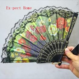 Party Favour Black Cloth Lace Folding Hand Fan For Woman Home Decor Wedding Events Supplies Gift