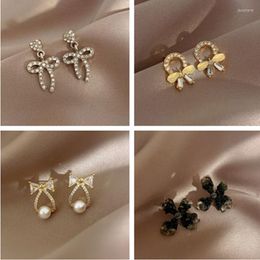 Stud Earrings Korean Department Simple And Fresh Forest Bow Ins Temperament Circle Design Sense Personality Mash-up Party