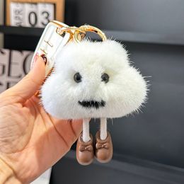 Cute Real Genuine Mink Fur Cloud Keychain Fur Ball Pompom Bag Charm Purse Car Phone Pendant Kids Toys