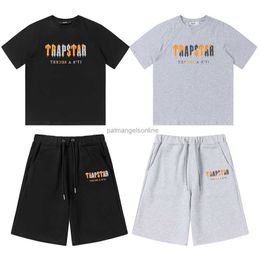 Designer Fashion Clothing Tees Tshirt Trapstar Orange Grey Towel Embroidered Short Sleeve Shorts Set Summer Men's Pure Cotton Half Sleeve Trendy Sports Men