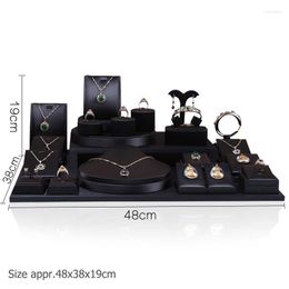 Jewelry Pouches Fashion Black Brushed Pu Leather Display Set Ring Earring Pendant Necklace Bracelet Stand