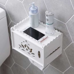 Tissue Boxes Napkins Hollow Wood Plastic Waterproof Tissue Box Bathroom WC Punch Free Paper Towel Holder Box Wall Toilet Paper Hanging Tray Shelf Z0505
