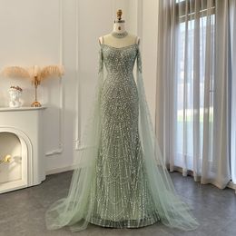 Бальные платья Sharon Said Sage Green Mermaid Роскошное вечернее платье Дубая с накидкой на рукавах Элегантное женское фиолетовое свадебное вечернее платье SS205 230505