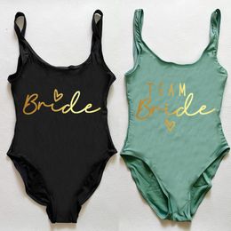 Onepiece Suits S3XL OnePiece Swimsuit Women Team Bride Summer Swimwear Higt Cut Low Back Bathing Suit Bachelor Party Swimming Suit Beachwear 230505